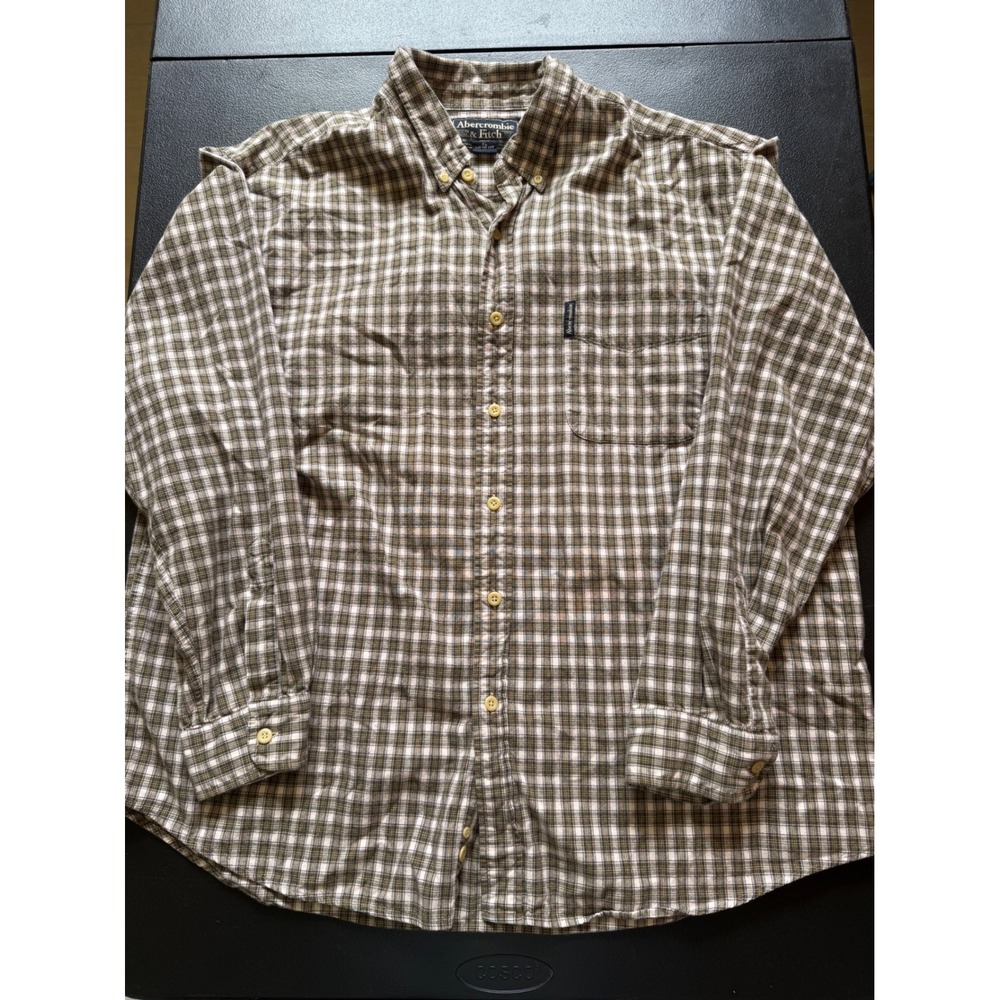 Y2K/VTG Abercrombie & Fitch Men XL Plaid Button Down Shirt Green Brown Cotton LS